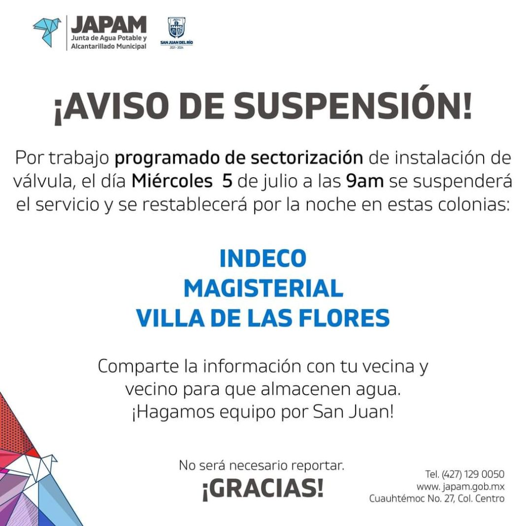 SUSPENSIÓN DE SERVICIO DE AGUA